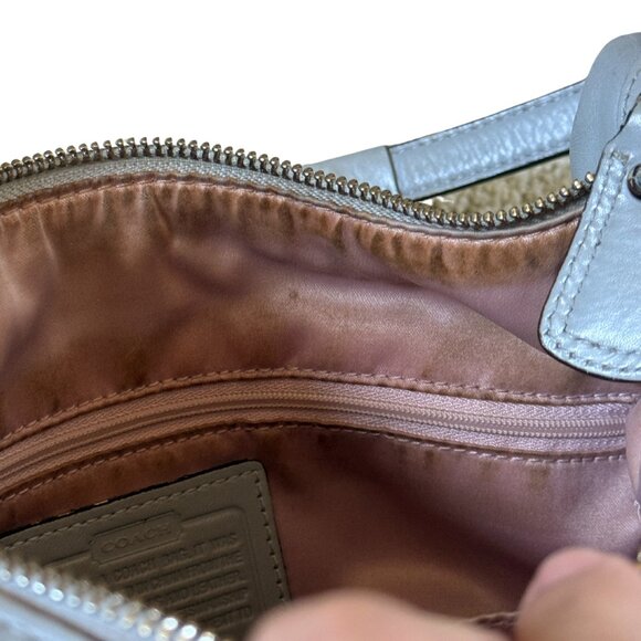 Coach Gray Woven Leather Shoulder Bag B1269-19314 Silver Hardware & Pink Satin - Picture 6 of 7